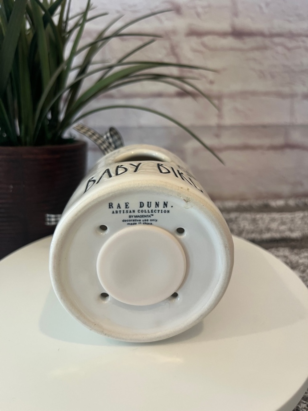 RAE DUNN Cream 'Baby Bird' Ceramic Birdhouse with Gingham Bow - Picture 5 of 5